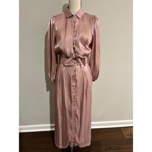Luminary Fine Collection Iridescent Pink Button Front Maxi Dress Size M/L EUC
